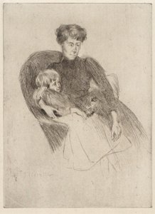 Donna e bambino, seduti (Madre e bambino con giocattolo) da J. Alden Weir