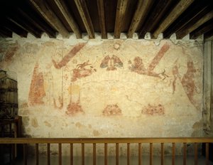 Un murale del XV secolo sulla parete est della camera dipinta a Cleeve Abbey, Somerset da J Bailey