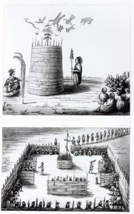 Il rifugio del profeta e Medawisos da un libro di Henry Schoolcraft (1793-1864)