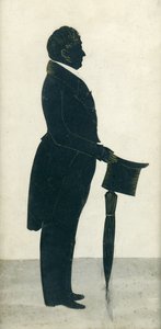 Silhouette di un uomo con cilindro, redingote e ombrello da J. Gapp