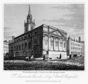 Chiesa di San Lorenzo, King Street, Cheapside, Città di Londra da J. Greig