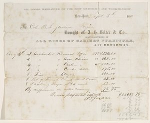 Atto di vendita al Col. B. S. Jordan, 5 settembre 1855 da J. H. Belter and Co. J. H. Belter and Co.