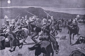 Carica al chiaro di luna del 19° Ussari vicino a Steenkampberg, illustrazione da 