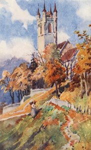 La Chiesa di San Martino, Vevey (litografia a colori) da J. Hardwicke Lewis