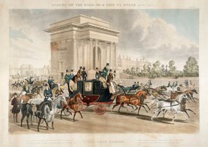 Carrozze trainate da cavalli lungo Hyde Park Corner, Londra