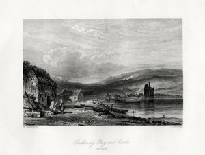 Baia e castello di Scalloway, Zetland, XIX secolo da J. Horsburgh