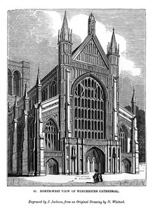 Veduta nord-ovest della cattedrale di Winchester, 1843 da J. Jackson