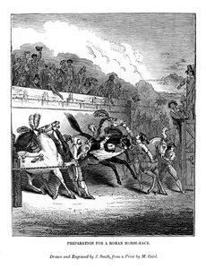 Preparazione per una corsa di cavalli romana, 1843 da J. Jackson