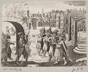 Illustrazione per Adam Olearius, “Persianischer Rosenthal von einem Sinnreichen Poeten Schich Saadi [...]”, Schleswig 1660 da J. Muller