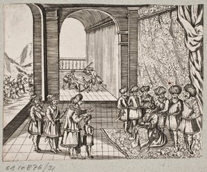Illustrazione per Adam Olearius, "Persianischer Rosenthal von einem Sinnreichen Poeten Schich Saadi [...]", Schleswig 1660 da J. Muller