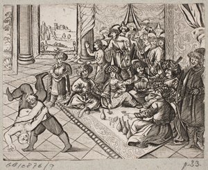 Illustrazione per Adam Olearius, "Persianischer Rosenthal von einem Sinnreichen Poeten Schich Saadi [...]", Schleswig 1660 da J. Muller