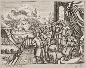 Illustrazione per Adam Olearius, "Persianischer Rosenthal von einem Sinnreichen Poeten Schich Saadi [...]", Schleswig 1660 da J. Muller