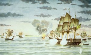 La battaglia di Quilmes durante la guerra Cisplatina (1825-28) tra Uruguay e Brasile da J. Raison