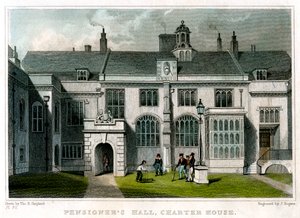 Sala dei pensionati, Charterhouse, Londra, 1830 da J. Rogers