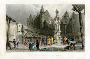 Il mercato del pesce, Anversa, Belgio, XIX secolo da J. Rogers