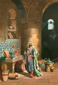 Rhases nel suo laboratorio chimico a Baghdad