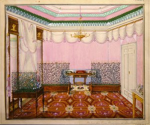 Una sala di scrittura neoclassica Biedermeier nel castello di Ballenstedt, Sassonia-Anhalt da J. Willing
