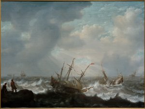 Veliero e altre navi in mare tempestoso da Jacob Adriaensz Bellevois