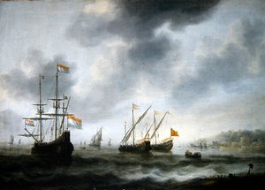 La nave ammiraglia olandese De Roode Leeuw e due navi inglesi da Jacob Adriaensz. Bellevois
