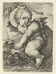 Putto su un delfino