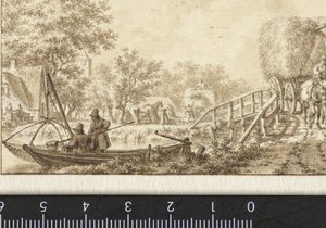 Paesaggio con pescatori in una barca e carro di fieno su un ponte da Jacob  Cats