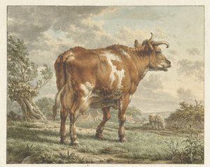 Mucca pezzata rossa in un paesaggio