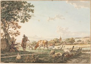 Paesaggio pastorale con villaggio da Jacob Cats