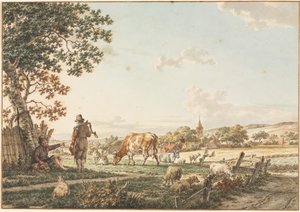 Paesaggio pastorale con villaggio, 1799 da Jacob Cats