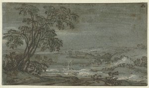 Paesaggio collinare con curva del fiume da Jacob Colijn