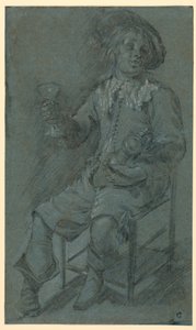 Disegno, Cavaliere seduto con bicchiere di vino, 1650-60 da Jacob Duck