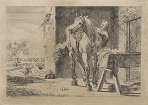 Figura con un cavallo presso una mangiatoia