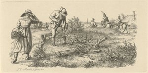 Uomo che scava, una donna con un cesto e soldati a cavallo (serie: Studi incisi) da Jacob Ernst Marcus