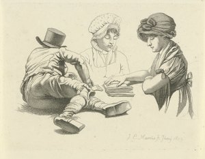 Foglio di studio con un uomo sdraiato e due donne da Jacob Ernst Marcus