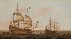 Una nave da guerra costruita per la Francia e uno yacht olandese a vela da Jacob Gerritz Loef