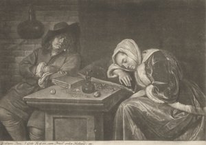 Uomo e sua moglie che dormono al tavolo