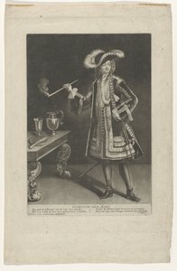 Ritratto del capitano Jan Bart, in piedi con pipa