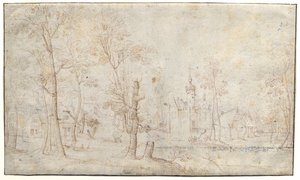 Castello e Villaggio Moated da Jacob Grimmer