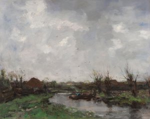 Paesaggio fluviale con case coloniche da Jacob Henricus or Hendricus Maris
