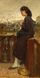 Ragazza che fa la maglia sul balcone, Montmartre, 1869 da Jacob Henricus or Hendricus Maris