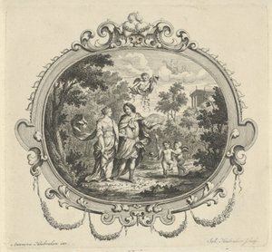 Coppia che cammina accompagnata da putti da Jacob Houbraken