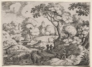 Sei paesaggi: Sentiero tra palude e riva boscosa da Jacob I Savery