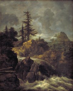 Paesaggio con Cascata e Capanna da Jacob van Ruisdael
