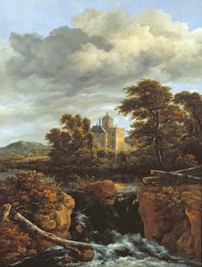 Paesaggio con cascata e castello, c.1670