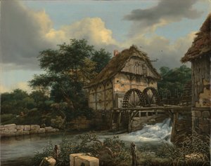 Due mulini ad acqua e una chiusa aperta da Jacob van Ruisdael