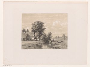 Paesaggio con fattoria e mucca nell