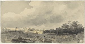 Paesaggio con pastore sotto un cielo nuvoloso da Jacob Jan van der Maaten