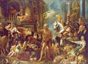 Diogene alla ricerca di un uomo onesto da Jacob Jordaens