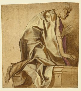 Uomo inginocchiato, rivolto a destra (recto); schizzi di figure (verso)