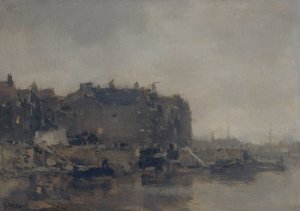 Case sulla Prins Hendrikkade, Amsterdam, in una giornata nebbiosa da Jacob Maris