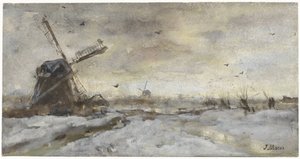 Paesaggio con mulino nella neve da Jacob Maris